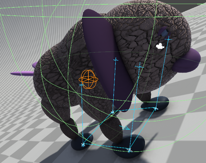 External foot raycasts and support polygon on an Elephant Beast