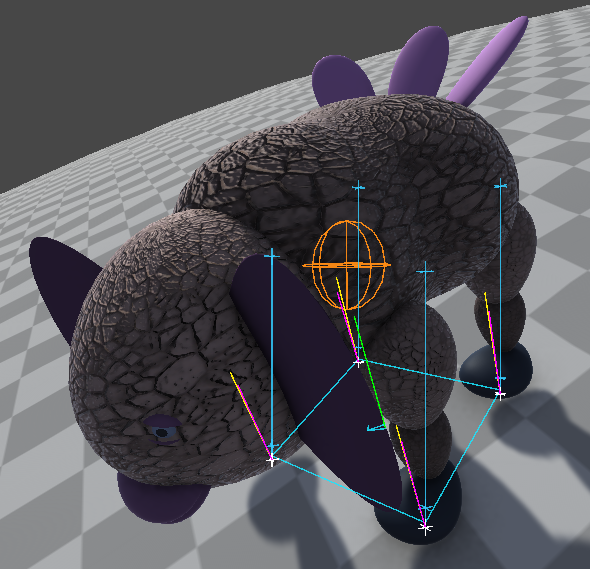 External foot raycasts and support polygon on an Elephant Beast