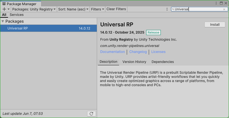 Install URP package