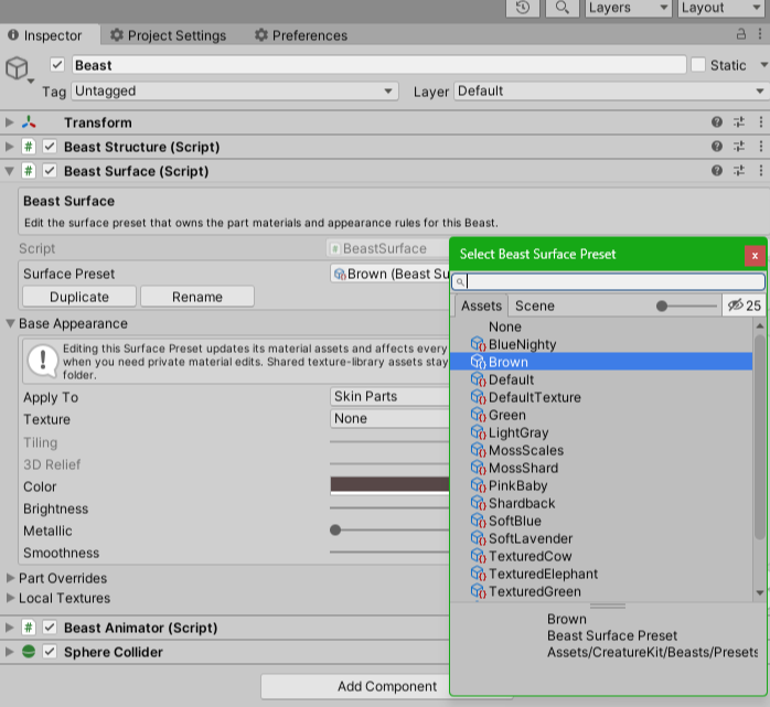 Surface preset workflow